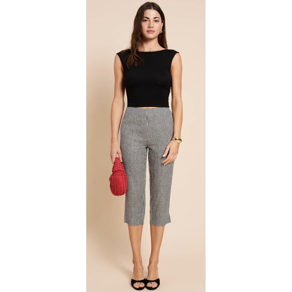 Few Moda Kourt Black White Gingham Linen Blend Cropped Pants K25WPAS0575G Size 6